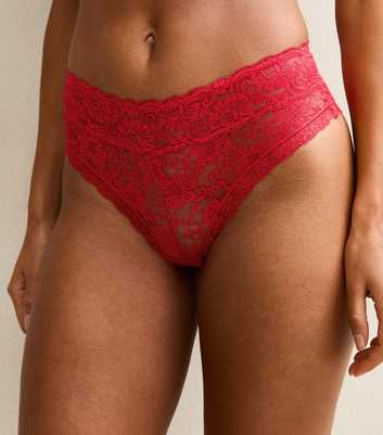 Bright Red Floral Lace Brazilian Briefs