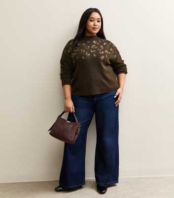 Curves Brown Sequin Leopard Knit Jumper