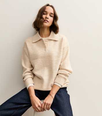 Oatmeal Brushed Knit Longline Polo Shirt