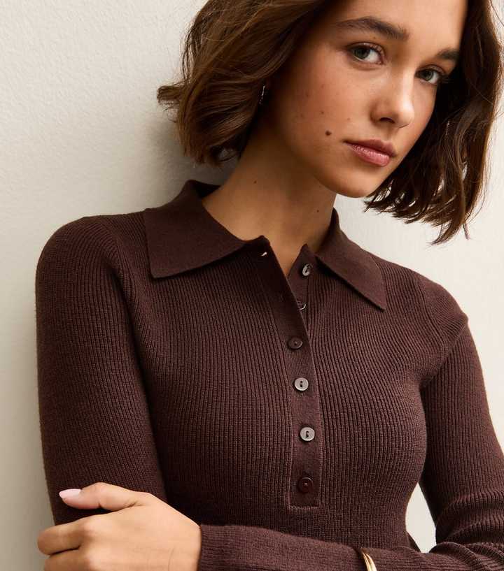 Dark Brown Lightweight Button Up Polo Top