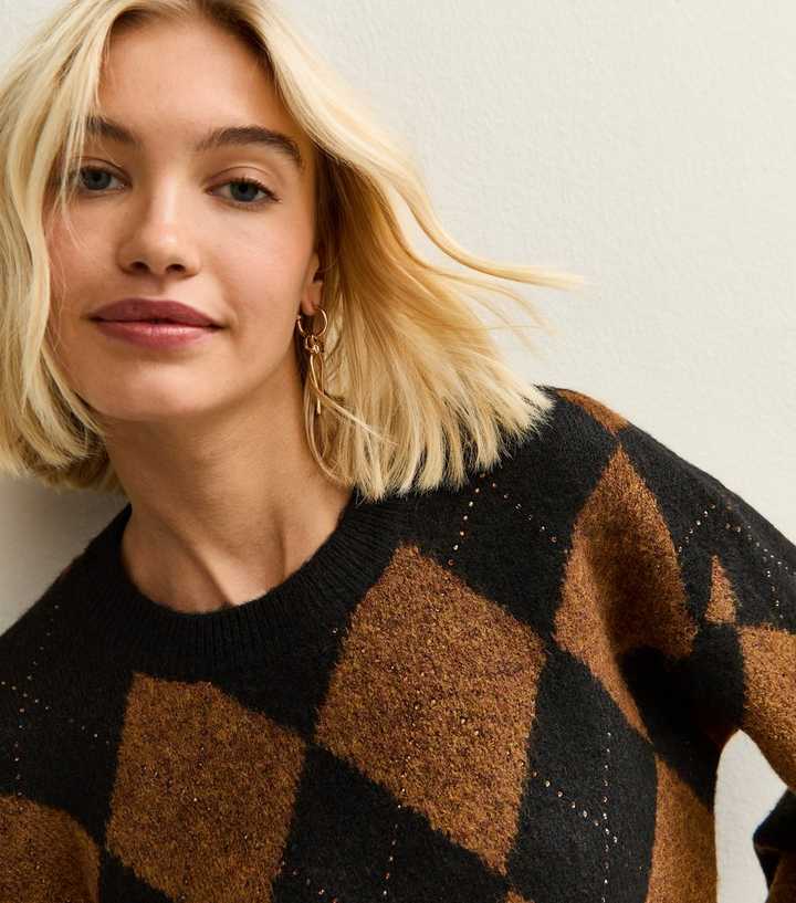 Black Embellished Argyle Knit Jumper