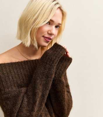 Dark Brown Off The Shoulder Jumper