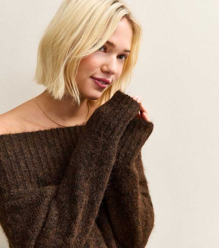 Dark Brown Off The Shoulder Jumper