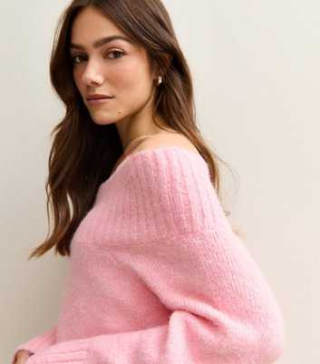 Petite Bright Pink Knitted Bardot Top