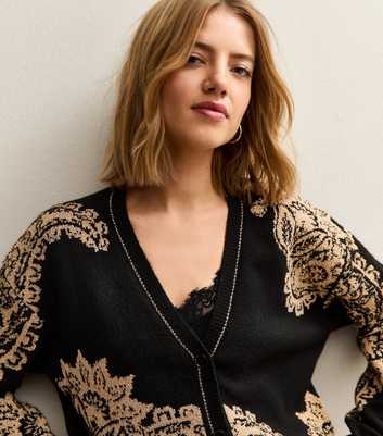 Black Paisley Jacquard Cardigan