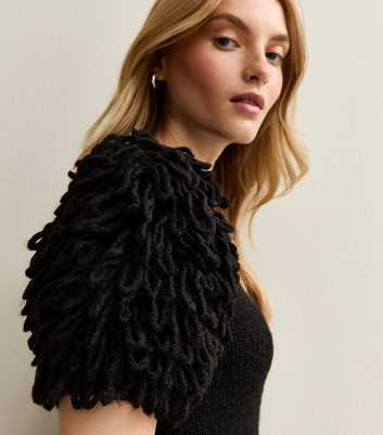 Black Loop Stitch Sleeve Knitted Top