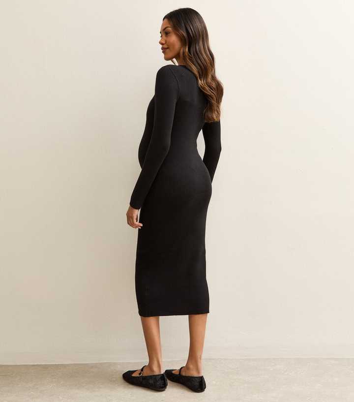Maternity Black Ribbed Henley Midi Dress | New Look