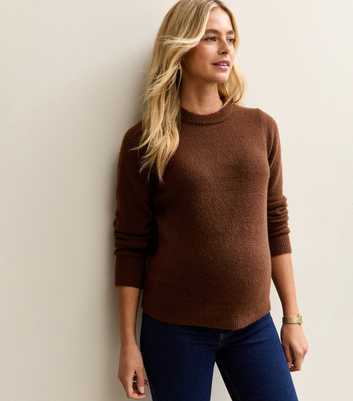 Maternity Dark Brown Knitted Crew Neck Jumper