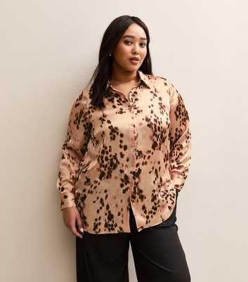 Curves Pink Leopard Print Print Satin Shirt