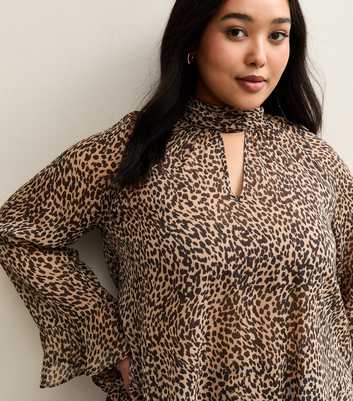 Curves Brown Animal Print High Keyhole Neck Blouse