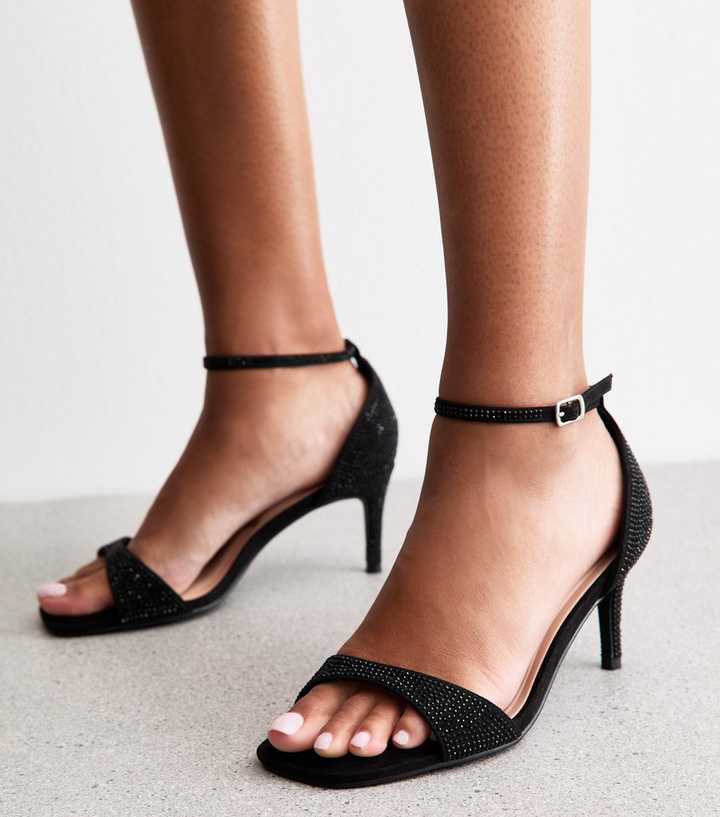 Wide Fit Black Gem Embellished Open Toe Sandals