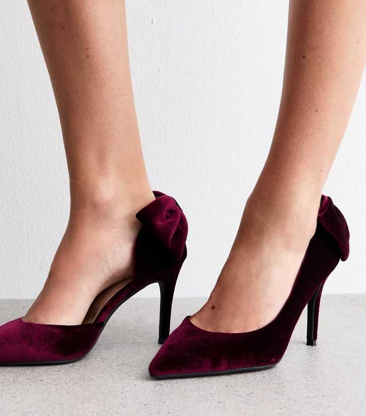 Wide Fit Burgundy Bow Court Shoes