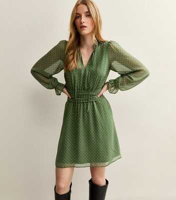 Green Spot Print Chiffon Mini Dress