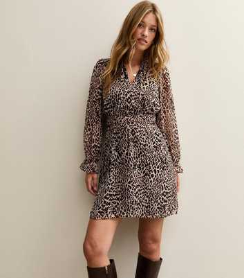 Brown Leopard Print Tie Neck Mini Dress