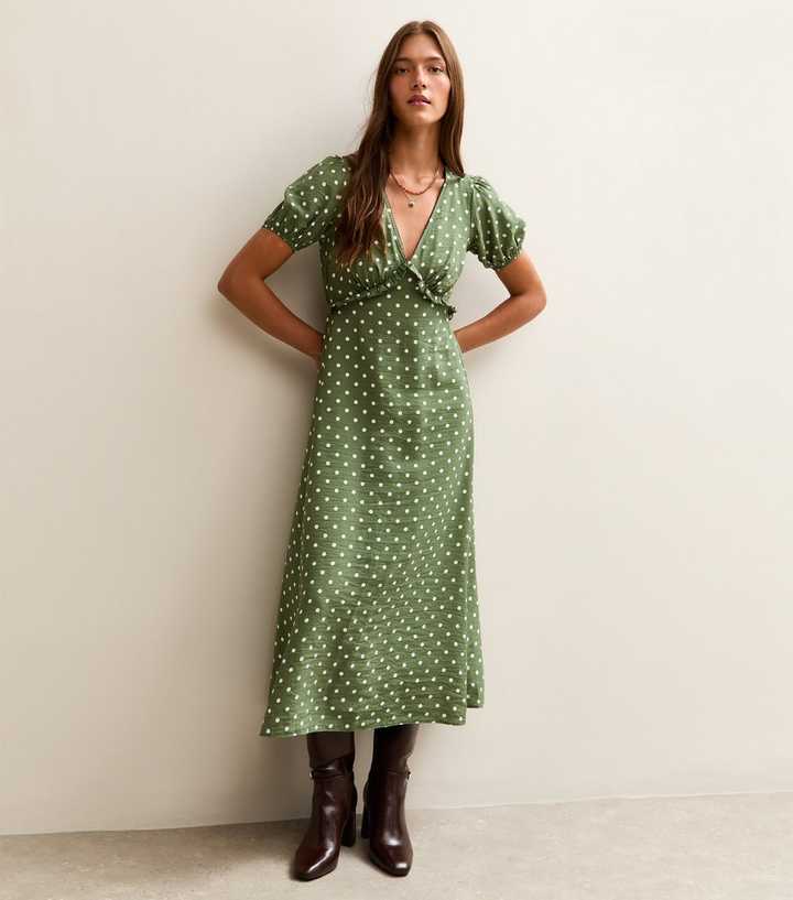 green spot midi dress Print Short Sleeve Tea COLLECTION_HEART TO EARTH