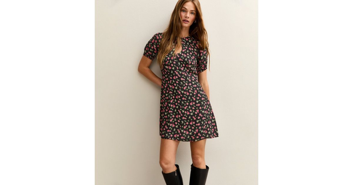 v neck dress black Women's South Cove V-Neck Ruffle AU Size | UK Size:30 Loomaby Elegant Floral Print LAT:AVO50