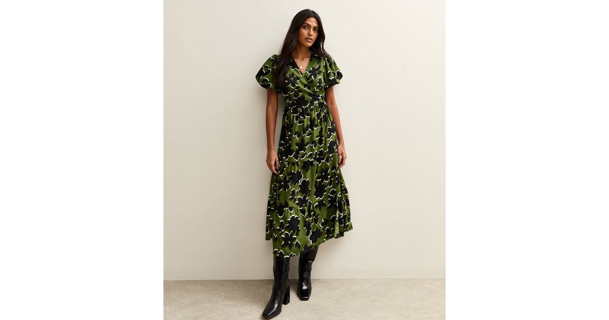 green emerald velvet dress Floral-Print Wrap Dress  New York & Company