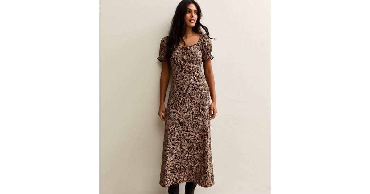 Brown Midi Dress With Animal Print