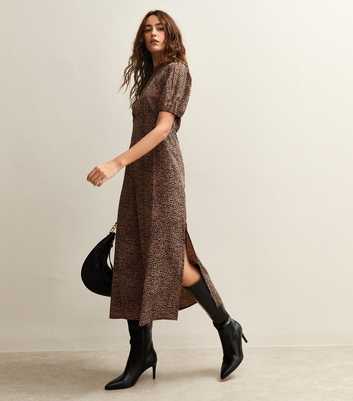 Brown Animal Print Keyhole Midi Dress