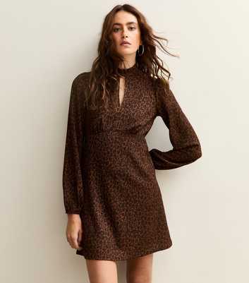Brown Animal Print Keyhole Mini Dress