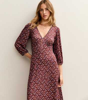 Red Floral Print Midi Tea Dress