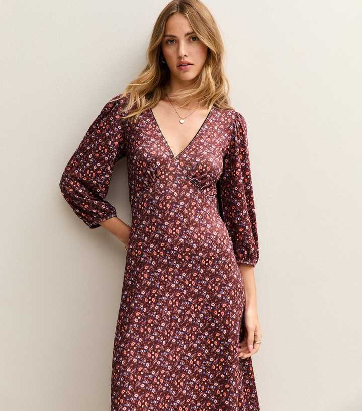 Red Floral Print Midi Tea Dress