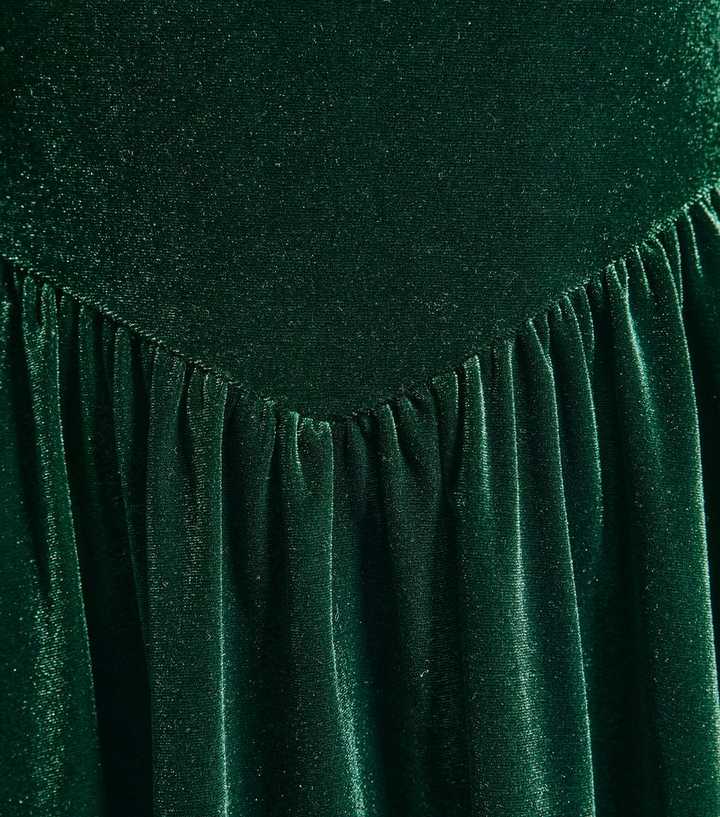 Dark Green Velvet Square Neck Mini Dress | New Look