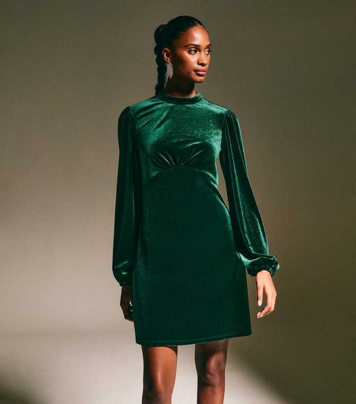 slim fit dress slacks Dark Green V Neck Short Sleeve Velvet Vintage Swing Dress – Jolly Vintage main image 1
