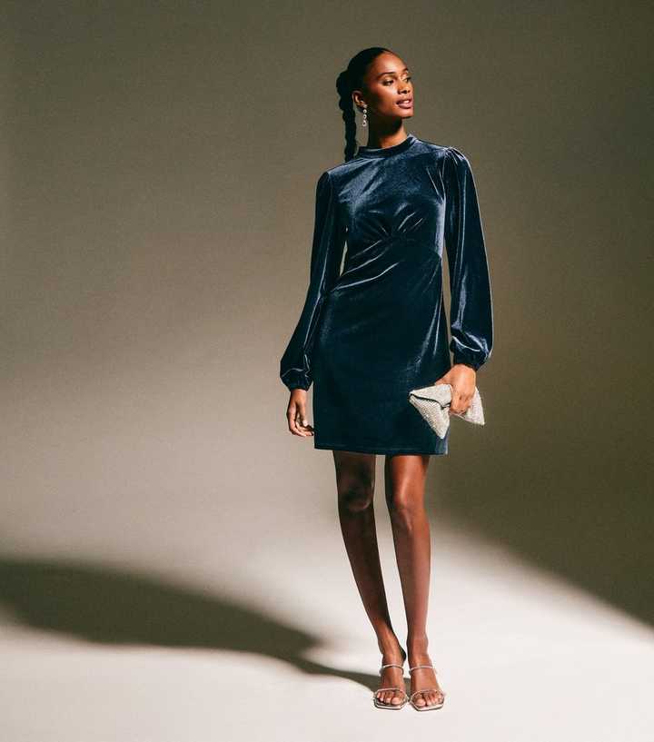 chinese dress ladies Raven Open Back Long Sleeve Mini Dress • American Threads Boutique Navy / M