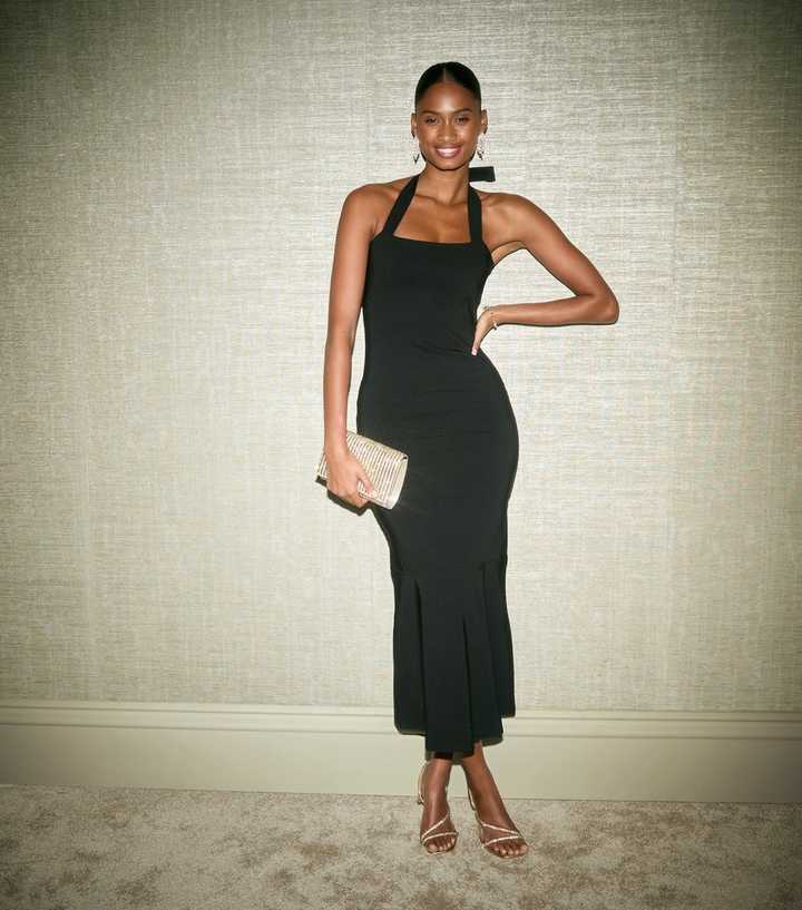 Black Halter Neck Midi Dress