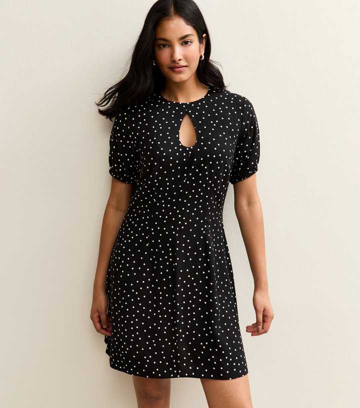Black Polka Dot Keyhole Mini Dress