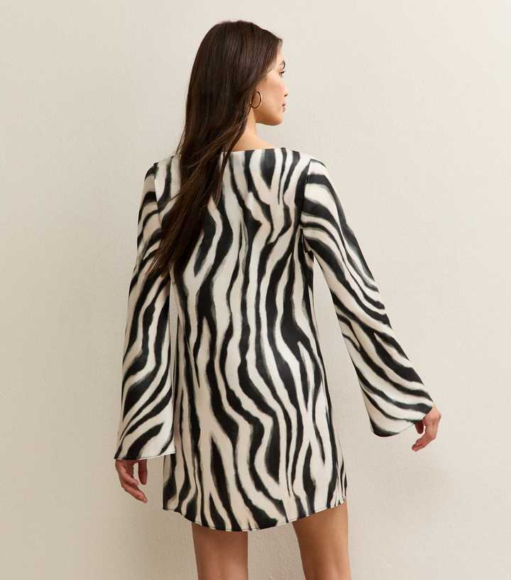 Black Zebra Print Satin Mini Dress | New Look