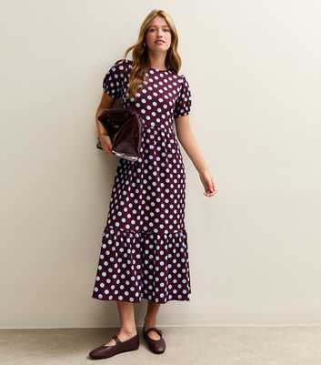 Red Spot Print Crinkle Texture Bow Back Midi Dress