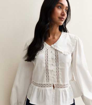 White Lace Insert Oversized Collar Shirt