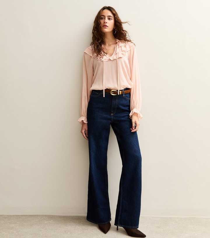 Pink Frill Trim Chiffon Blouse