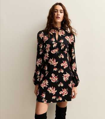 Black Floral Keyhole Mini Dress