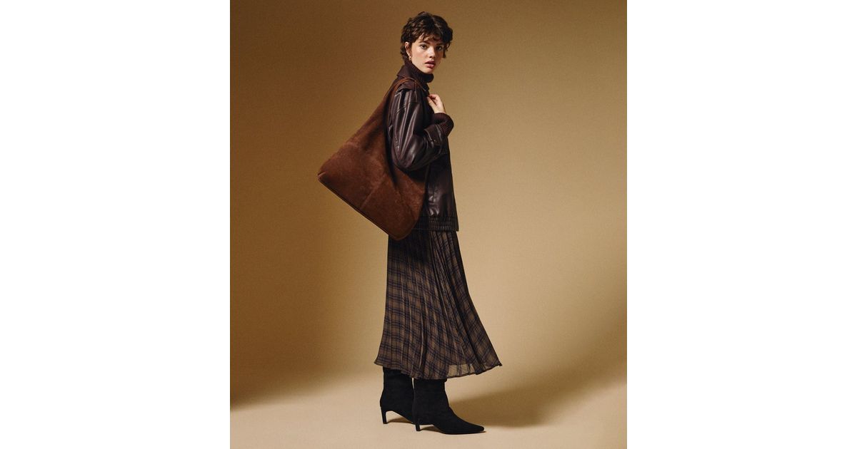 brown check chiffon midi dress Burgundy Check Chiffon Midi Dress – self-portrait-US main image 0
