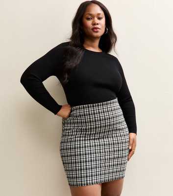 Curves Black Jersey Check Tube Mini Skirt