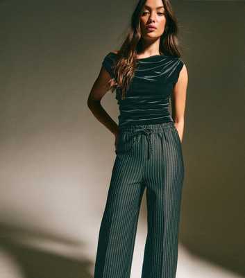 Black Sparkly Pinstripe Wide Leg Trousers