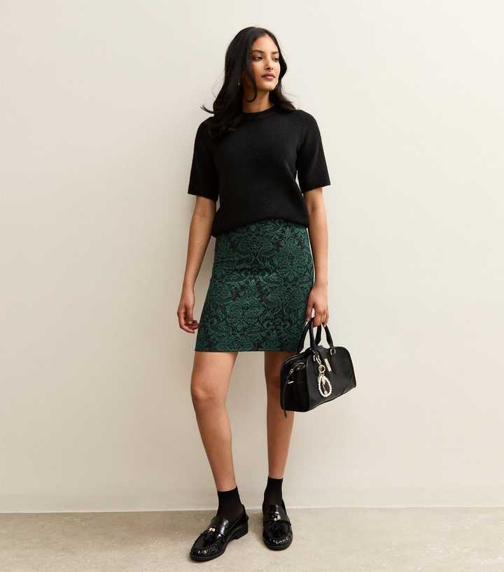 Green Baroque Jacquard Tube Skirt