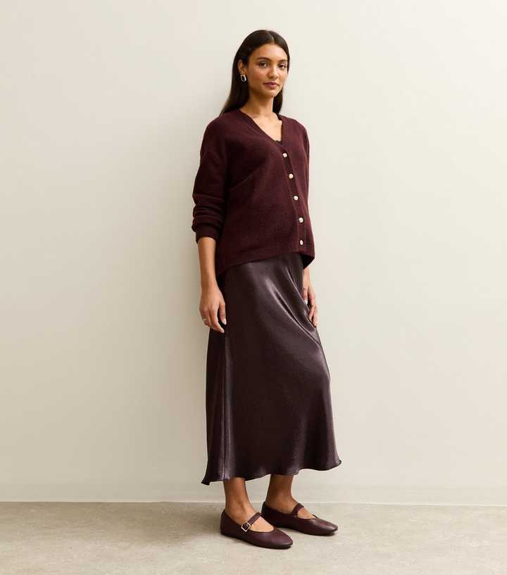Maternity Burgundy Satin Midi Skirt