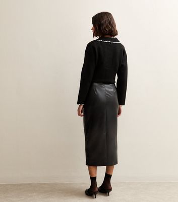 Black Faux Leather Pencil Skirt New Look