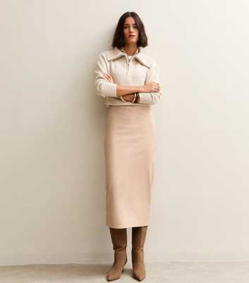 Cream Faux Leather Pencil Skirt