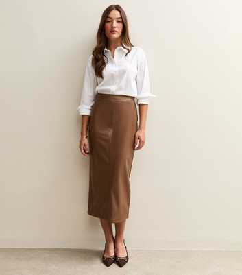Tan Faux Leather Pencil Skirt