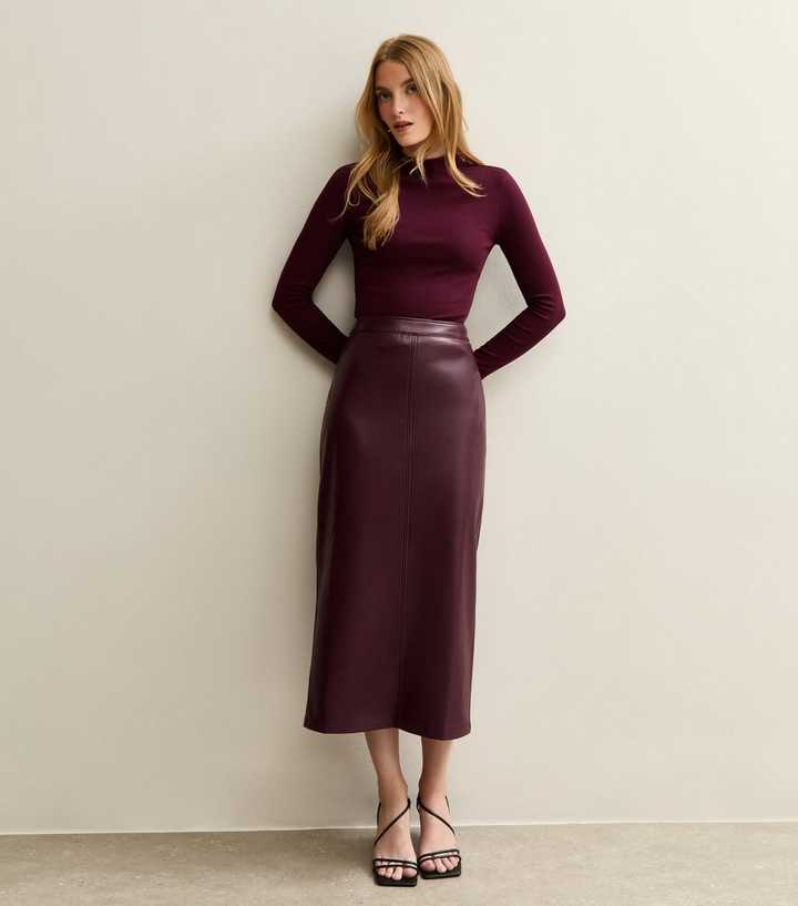 Burgundy Faux Leather Pencil Skirt