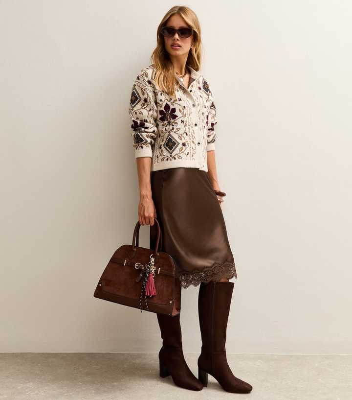 Brown Lace Trim Slip Skirt