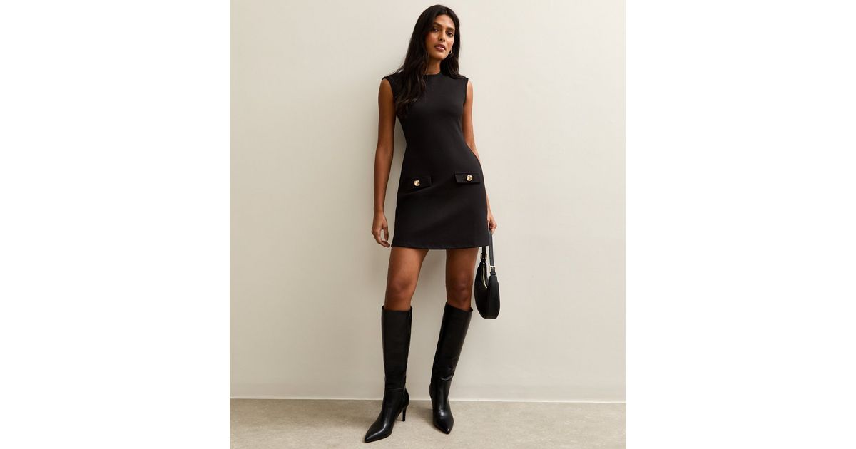 Mina Sleeveless Button Back Shift Dress White/Black