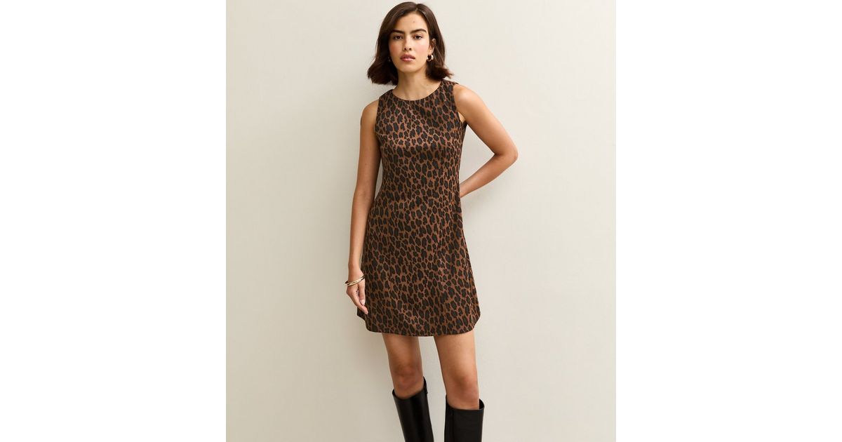 Brown Animal Print Off-Shoulder Mini Dress