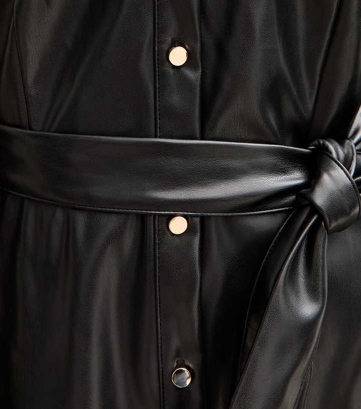 Black Faux Leather Button Up Mini Shirt Dress Black Faux Leather Button Up Mini Shirt Dress