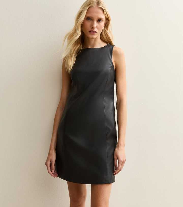 Black Faux Leather Sleeveless Mini Dress